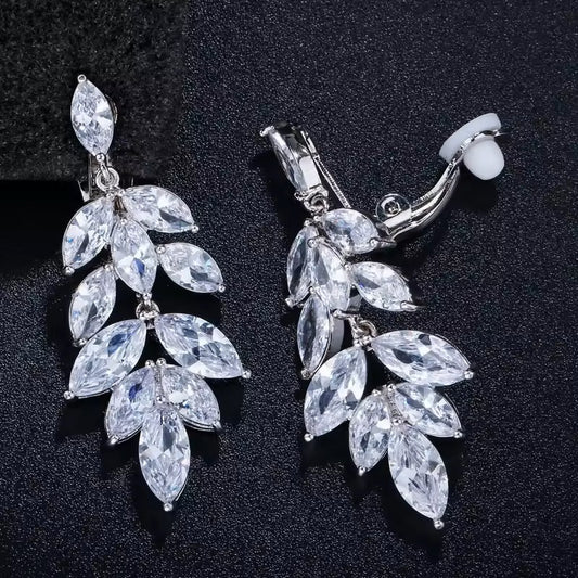Marquis lab-created Diamond Drop Leaf Clip-On Earrings
