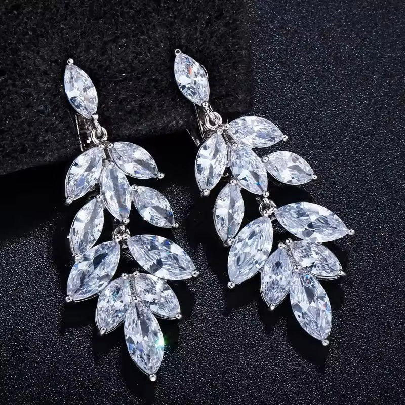 Marquis lab-created Diamond Drop Leaf Clip-On Earrings