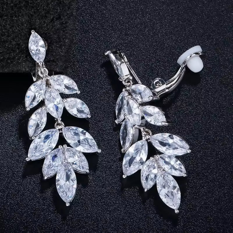 Marquis lab-created Diamond Drop Leaf Clip-On Earrings