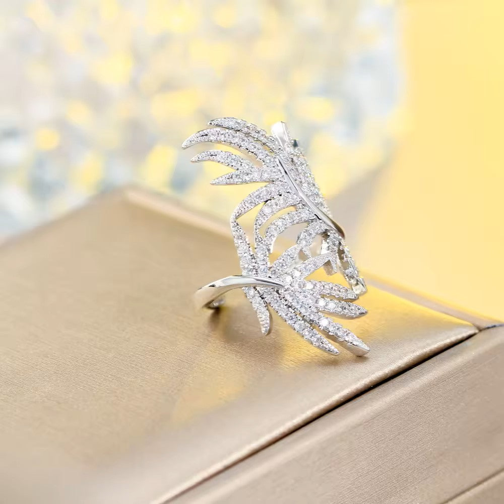 Pave lab-created Diamond Leaf Cocktail Ring (Adjustable)