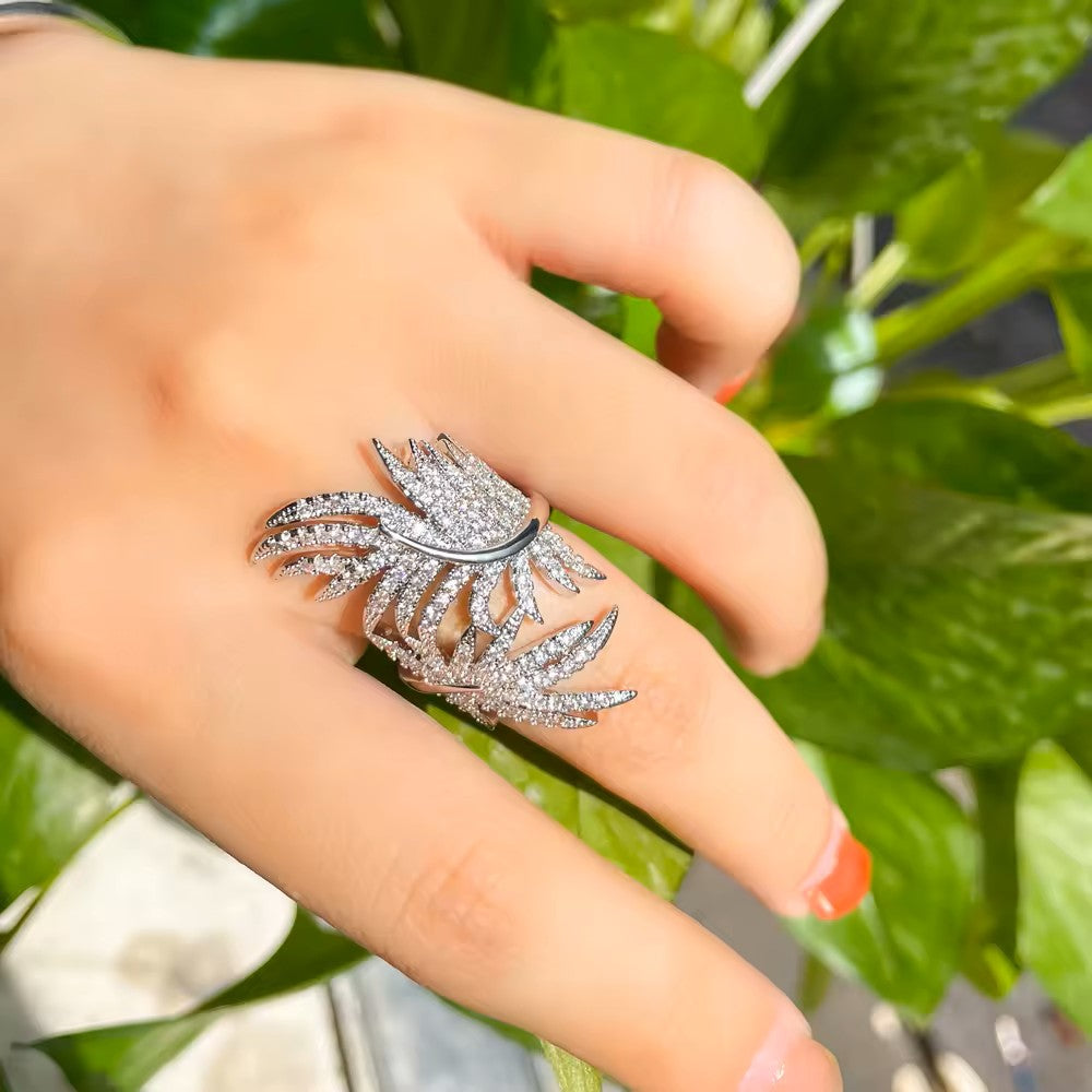Pave lab-created Diamond Leaf Cocktail Ring (Adjustable)