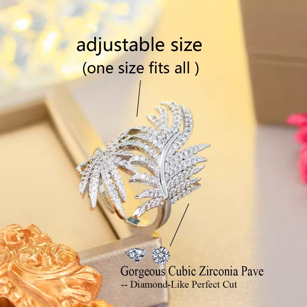 Pave lab-created Diamond Leaf Cocktail Ring (Adjustable)