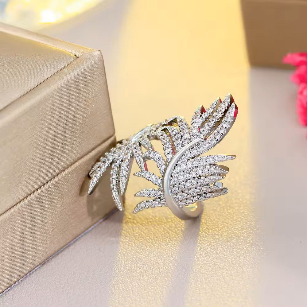 Pave lab-created Diamond Leaf Cocktail Ring (Adjustable)