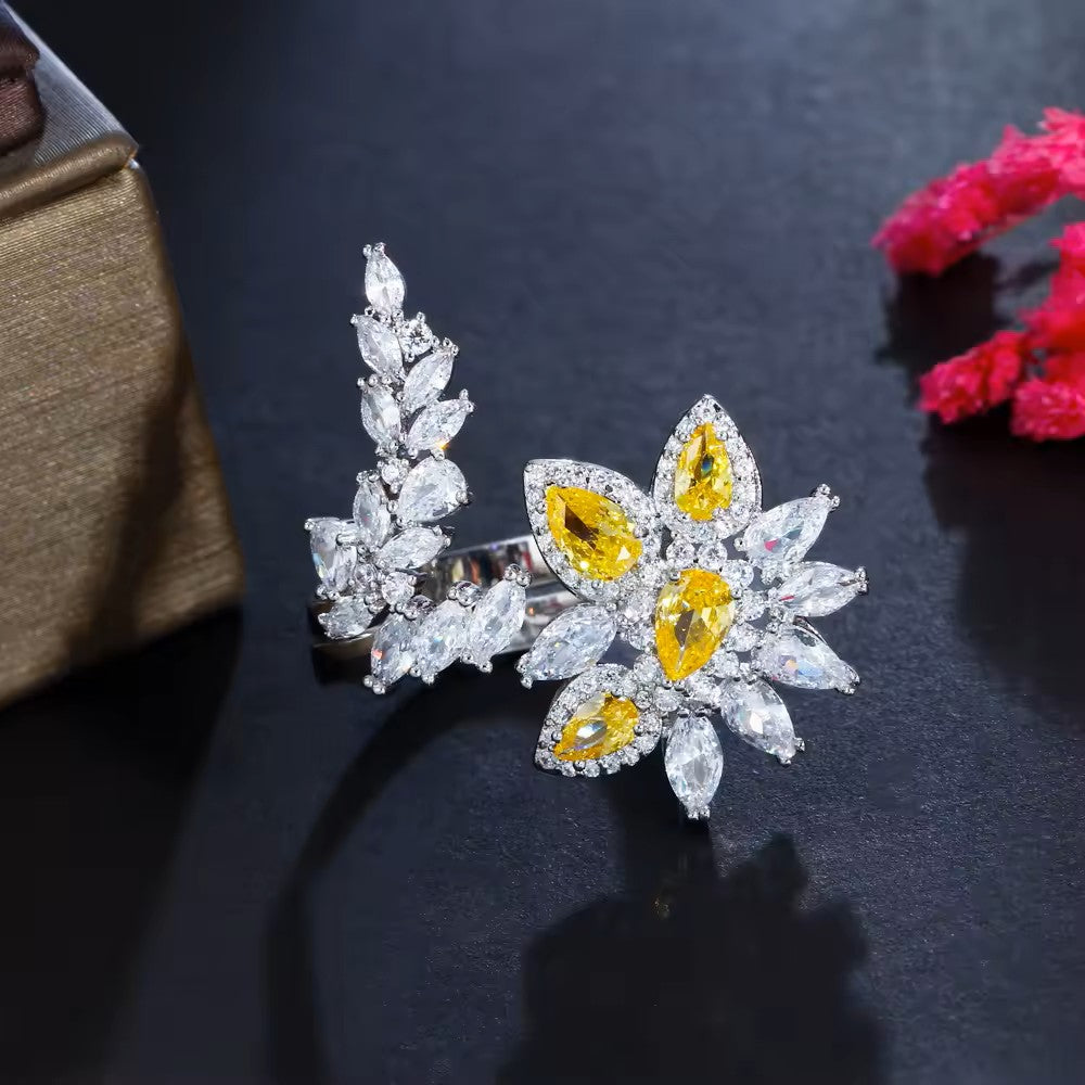 Marquise and Round lab-created Citrine and Diamond Flower Dinner Ring (Adjustable)