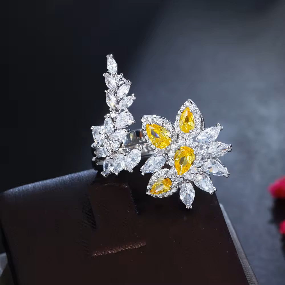 Marquise and Round lab-created Citrine and Diamond Flower Dinner Ring (Adjustable)
