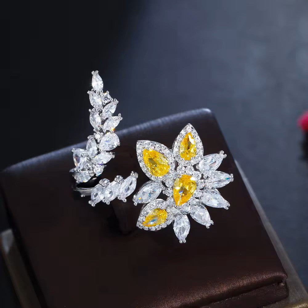 Marquise and Round lab-created Citrine and Diamond Flower Dinner Ring (Adjustable)