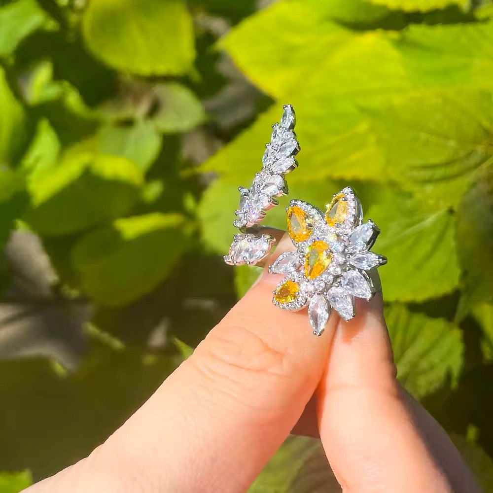 Marquise and Round lab-created Citrine and Diamond Flower Dinner Ring (Adjustable)