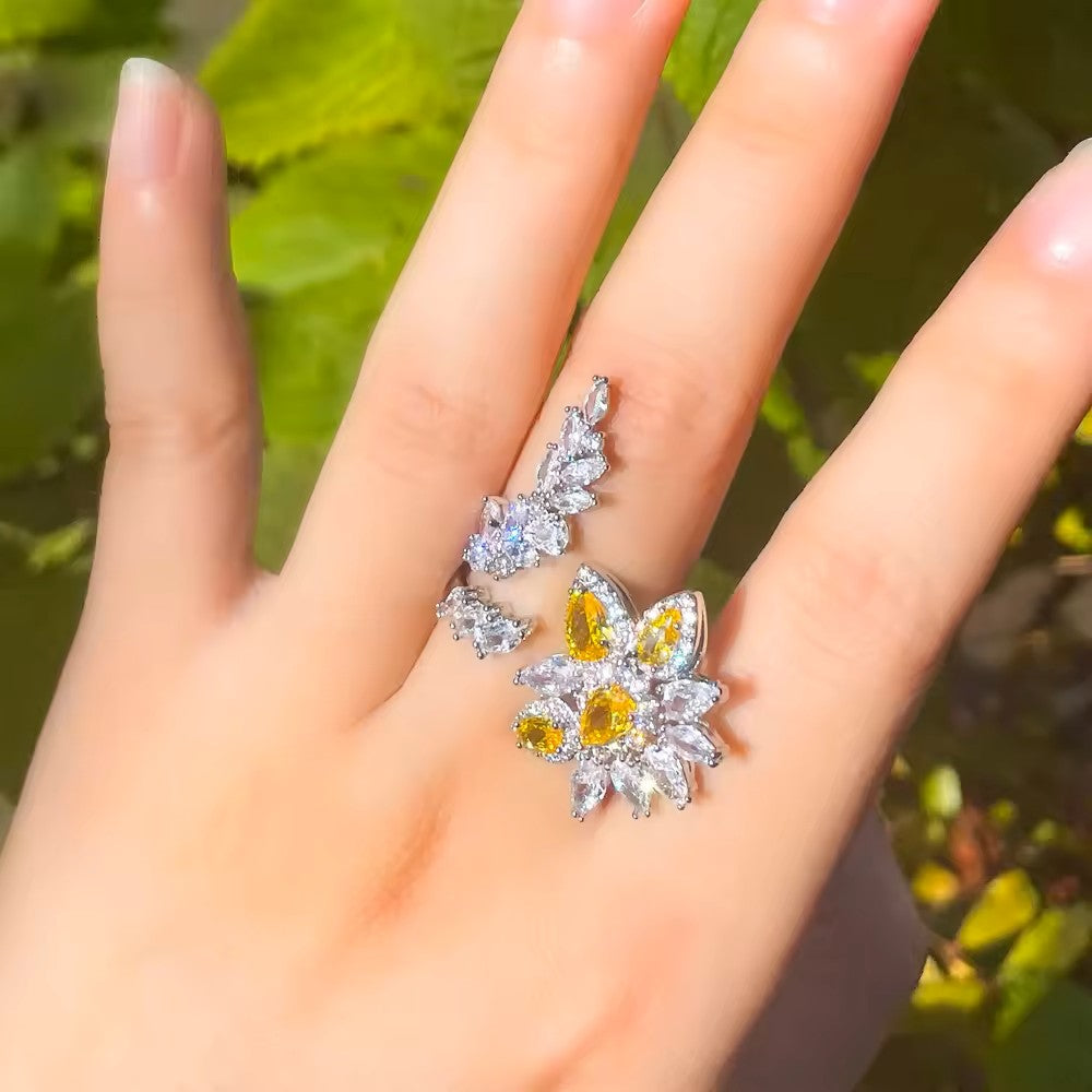 Marquise and Round lab-created Citrine and Diamond Flower Dinner Ring (Adjustable)