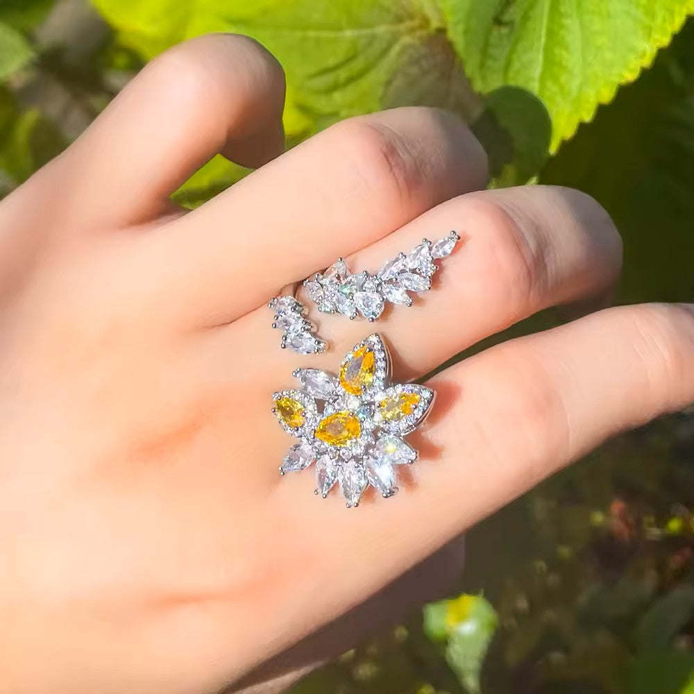 Marquise and Round lab-created Citrine and Diamond Flower Dinner Ring (Adjustable)