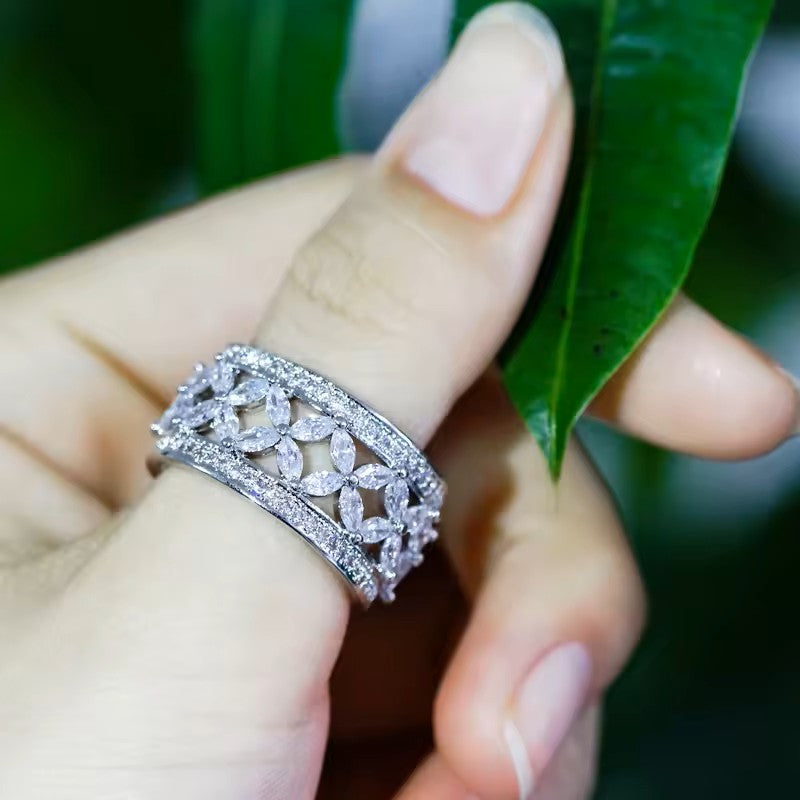 Marquise lab-created Diamond Band Ring with Pave Accents