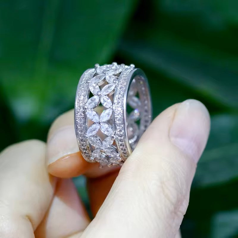 Marquise lab-created Diamond Band Ring with Pave Accents