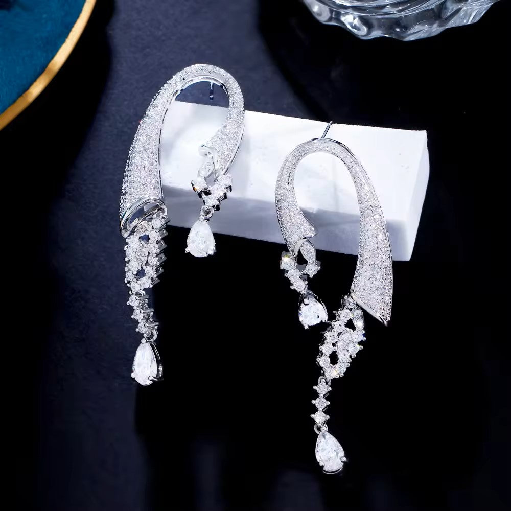 Pave and Pear Cut lab-created Diamond Oval Earrings