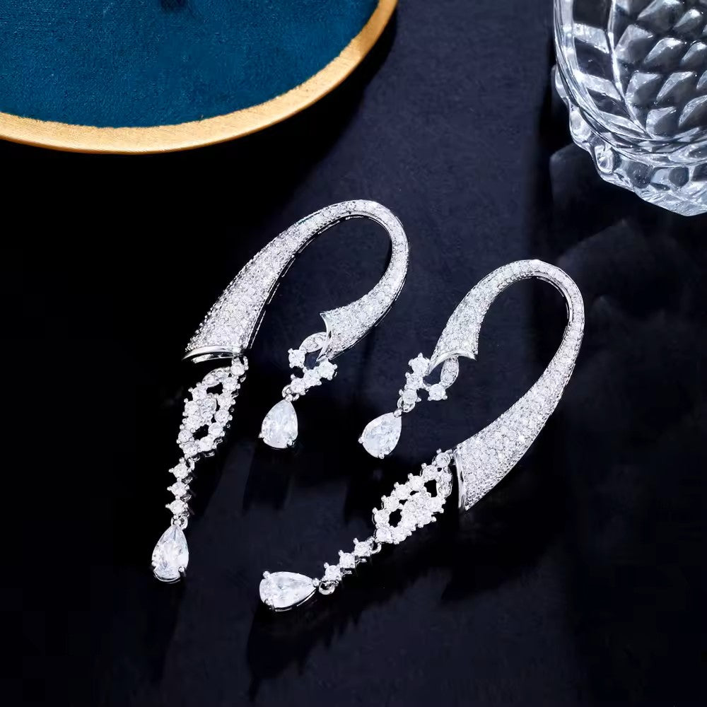 Pave and Pear Cut lab-created Diamond Oval Earrings