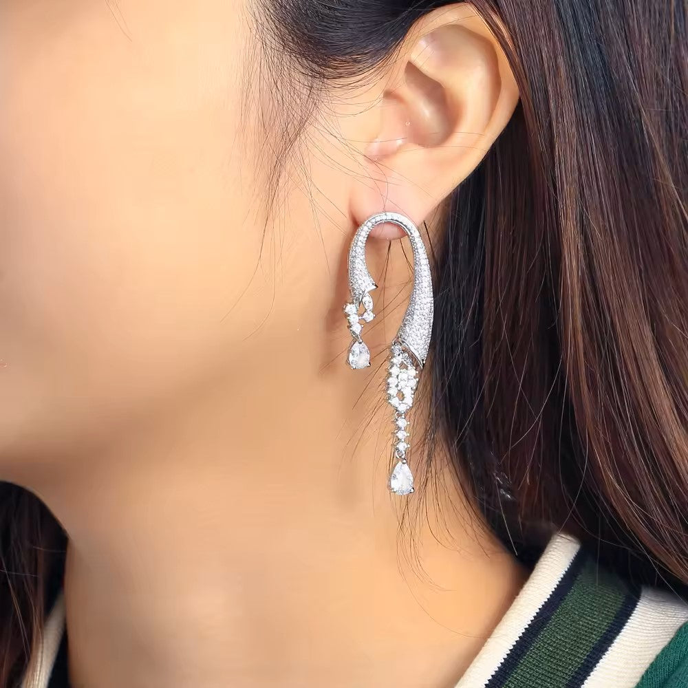 Pave and Pear Cut lab-created Diamond Oval Earrings