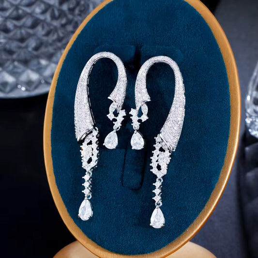 Pave and Pear Cut lab-created Diamond Oval Earrings