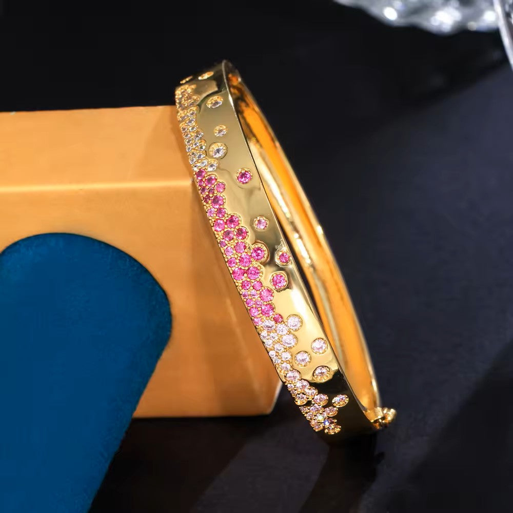18k Gold-plated Bangle with lab-created Ruby and Diamond pave