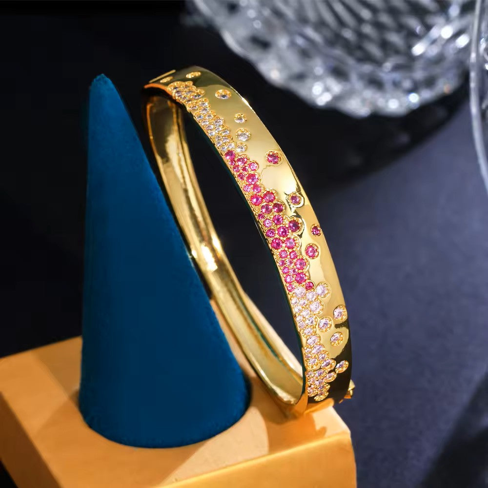18k Gold-plated Bangle with lab-created Ruby and Diamond pave