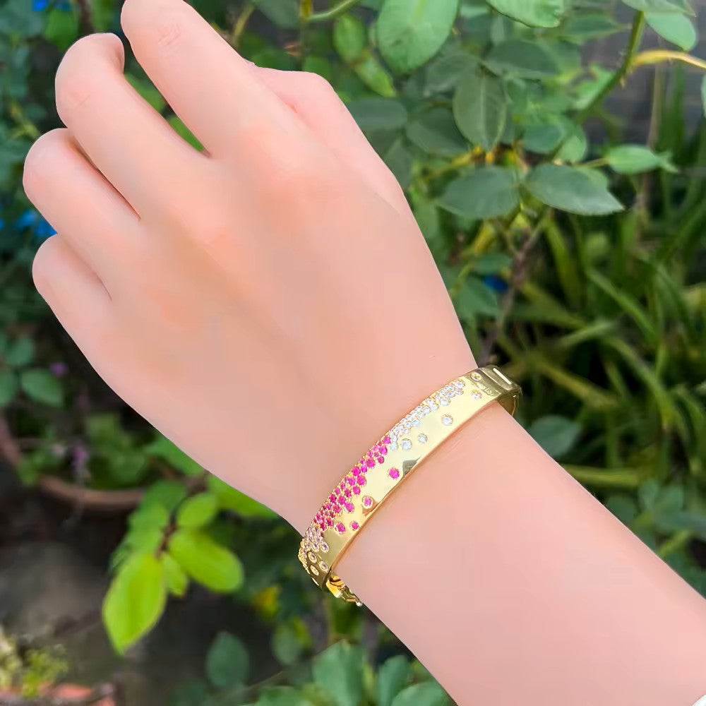 18k Gold-plated Bangle with lab-created Ruby and Diamond pave