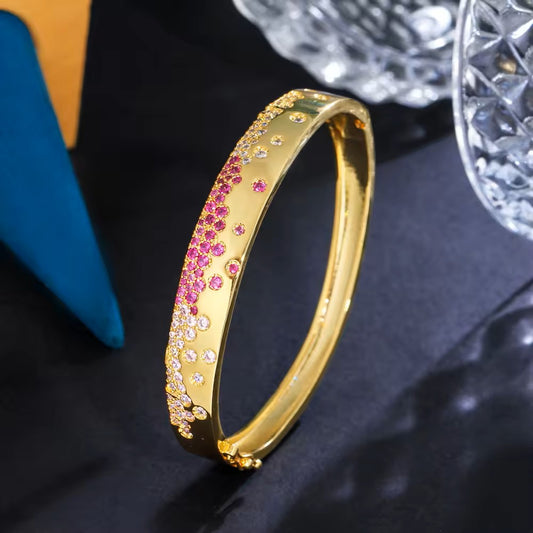 18k Gold-plated Bangle with lab-created Ruby and Diamond pave