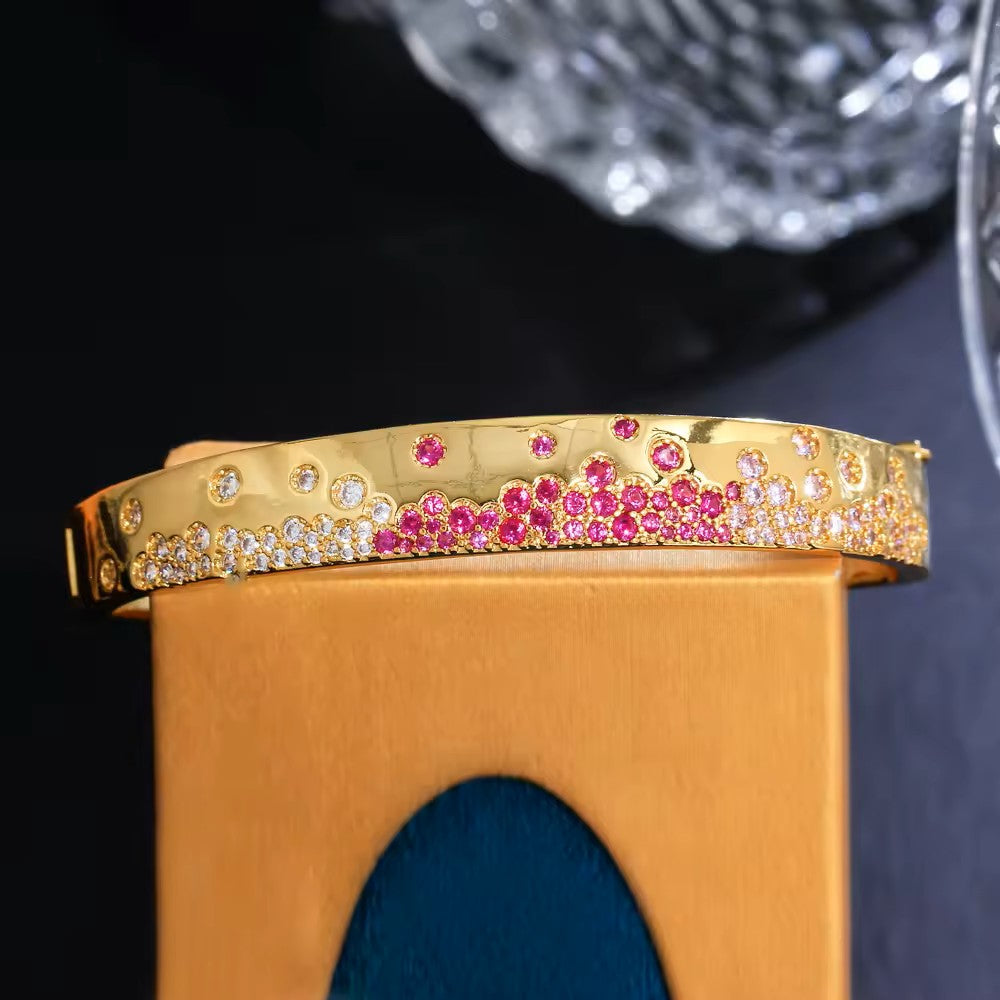 18k Gold-plated Bangle with lab-created Ruby and Diamond pave