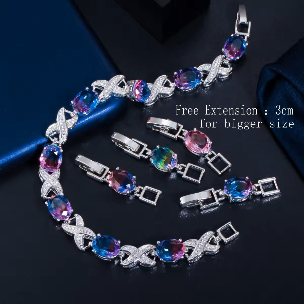 Oval lab-created Mystic Topaz XOXO White Gold-Plated Link Bracelet