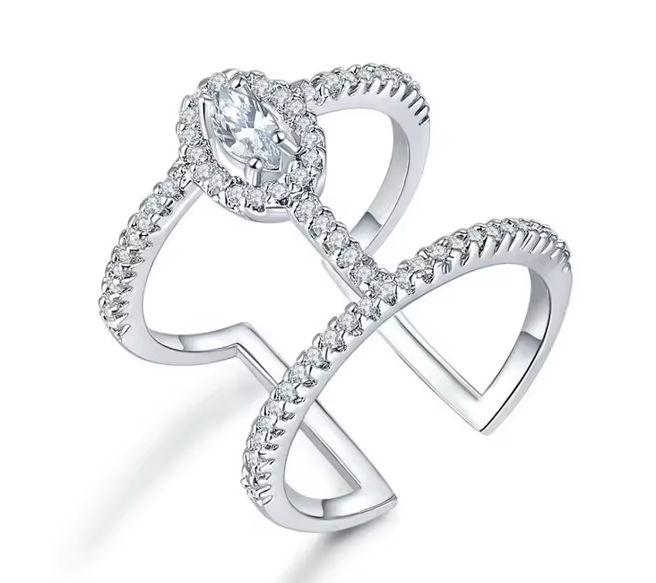 Double Band lab-created Diamond Pave Ring with Marquise Accent (Adjustable)