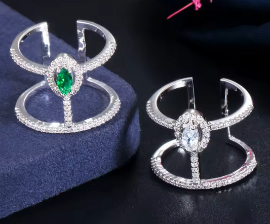 Double Band lab-created Diamond Pave Ring with Marquise Accent (Adjustable)