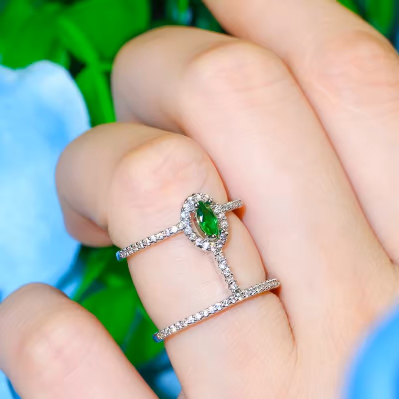 Double Band lab-created Diamond Pave Ring with Marquise Accent (Adjustable)