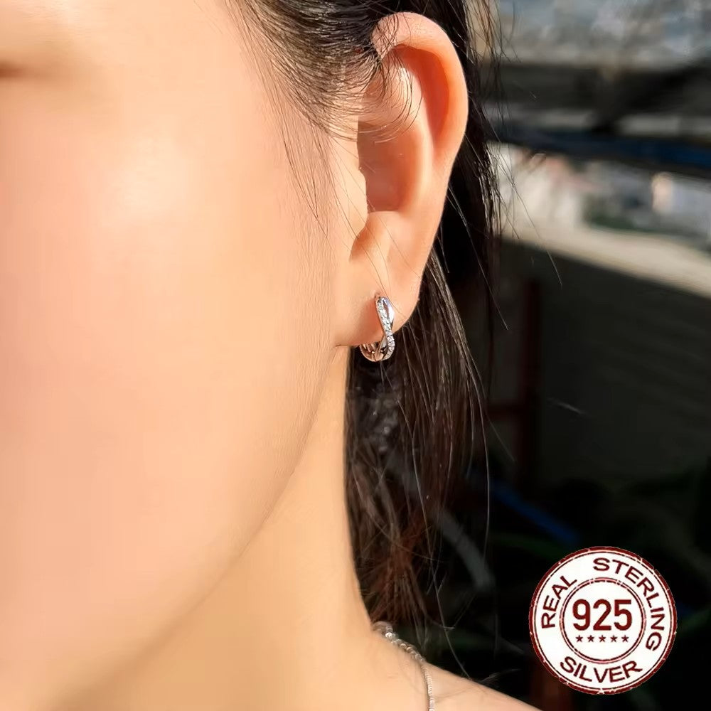 .925 Sterling Silver Huggie Hoop Earrings with lab-created Pave Diamonds