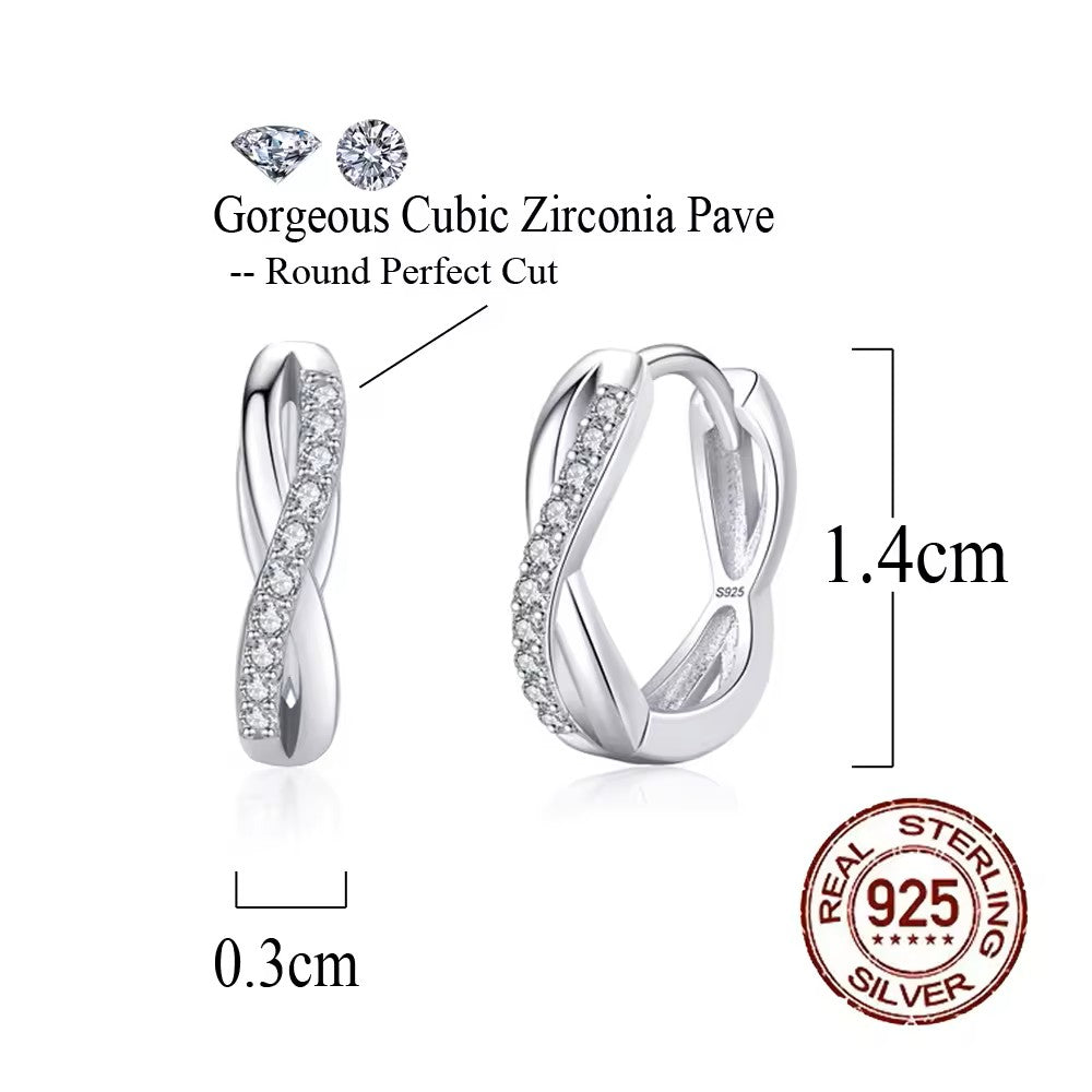 .925 Sterling Silver Huggie Hoop Earrings with lab-created Pave Diamonds