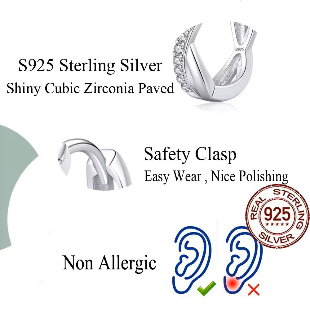 .925 Sterling Silver Huggie Hoop Earrings with lab-created Pave Diamonds