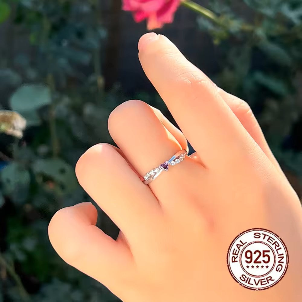 .925 Sterling lab-created Amethyst Heart and Diamond Pave Ring
