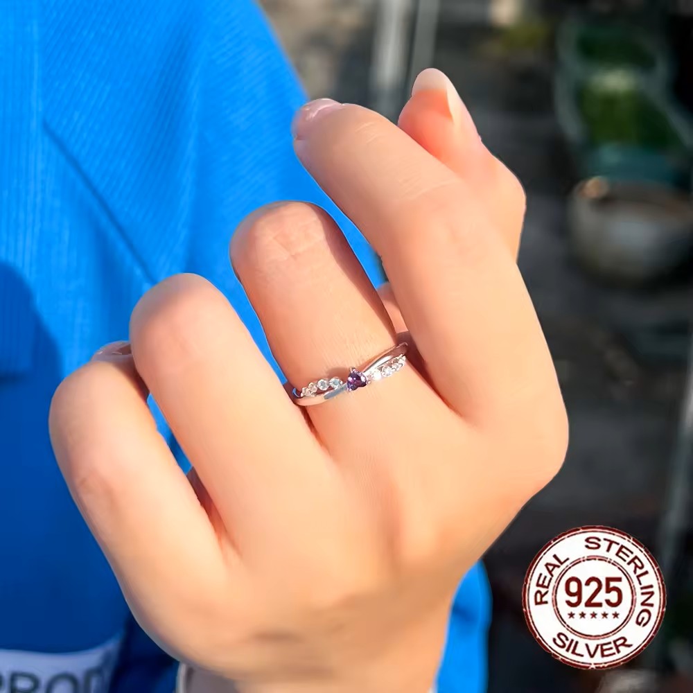 .925 Sterling lab-created Amethyst Heart and Diamond Pave Ring