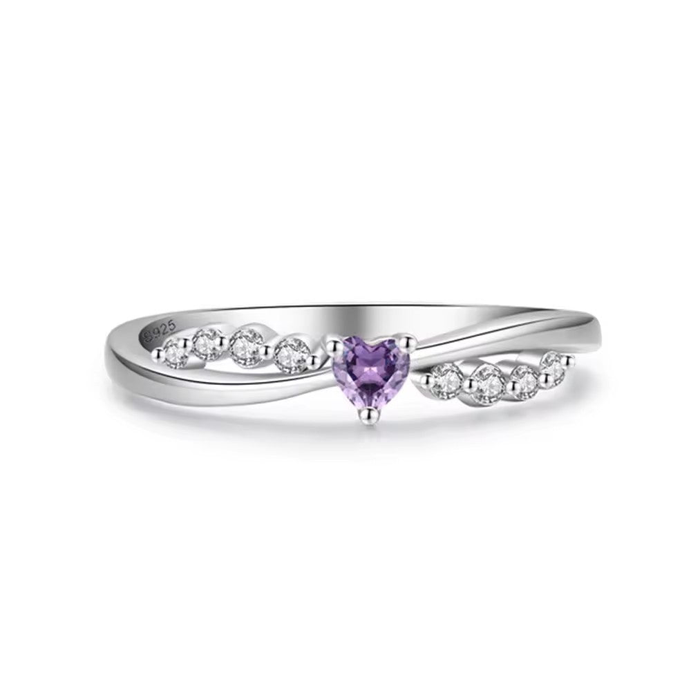 .925 Sterling lab-created Amethyst Heart and Diamond Pave Ring