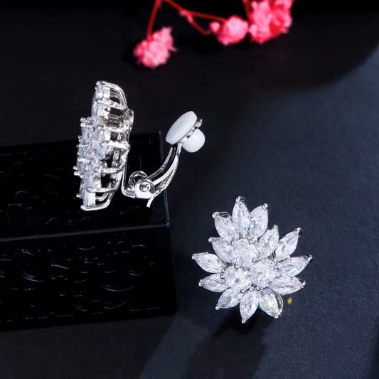 Round and Marquise lab-created Diamond Clip-On Earrings