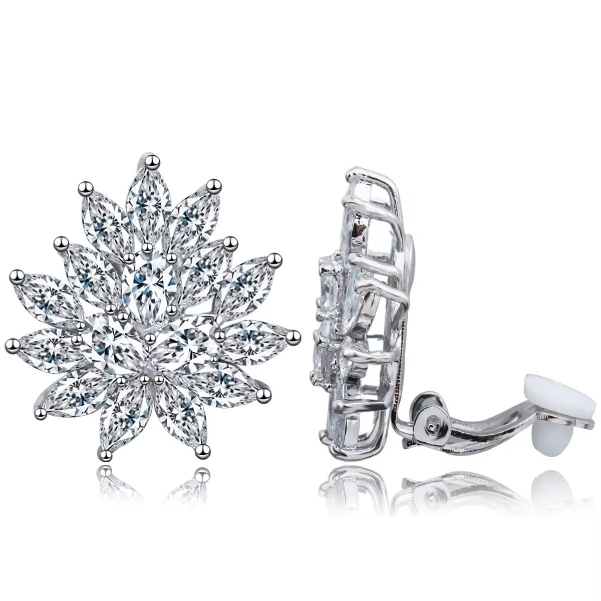 Round and Marquise lab-created Diamond Clip-On Earrings