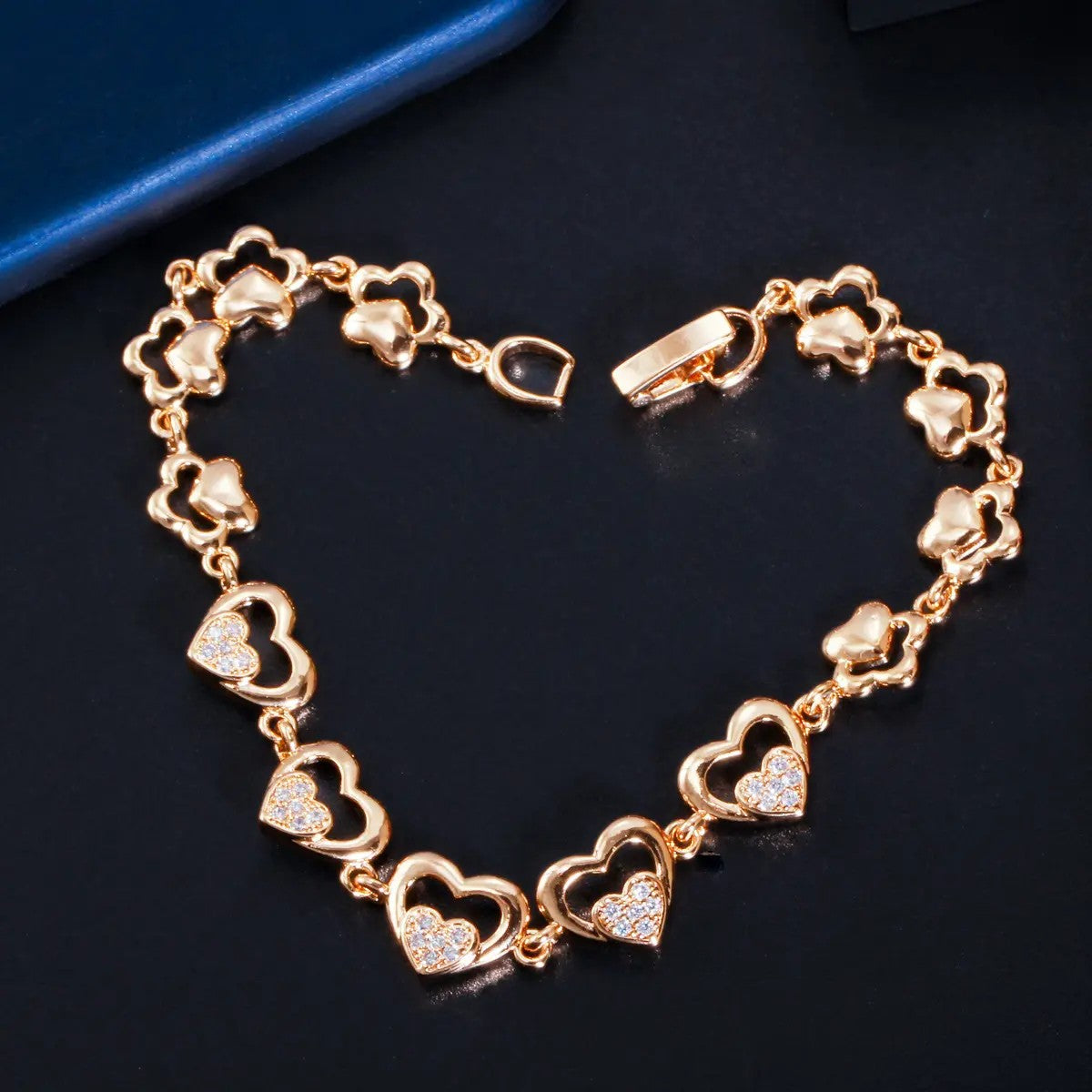 Heart Link Bracelet with lab-created Diamond Accent