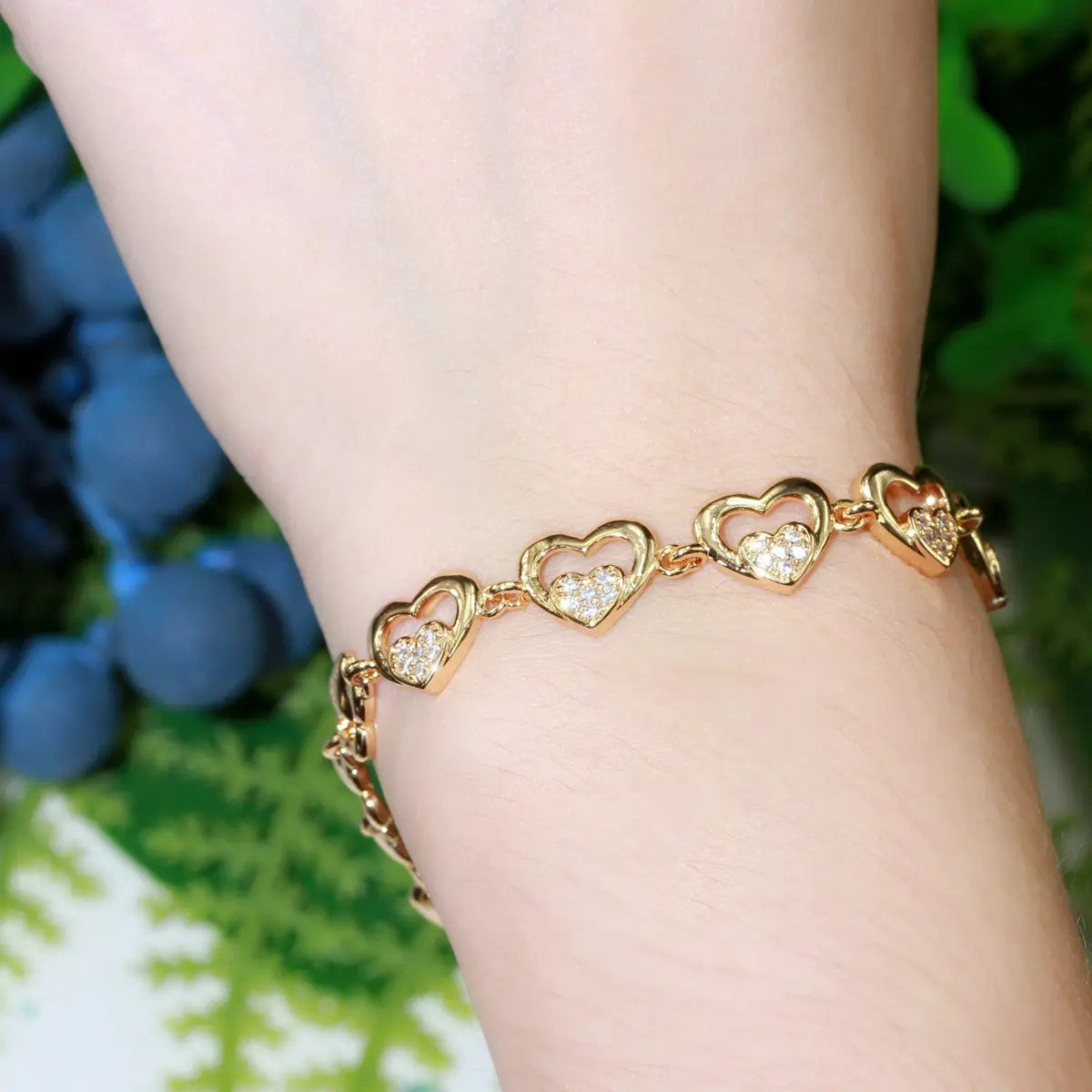 Heart Link Bracelet with lab-created Diamond Accent