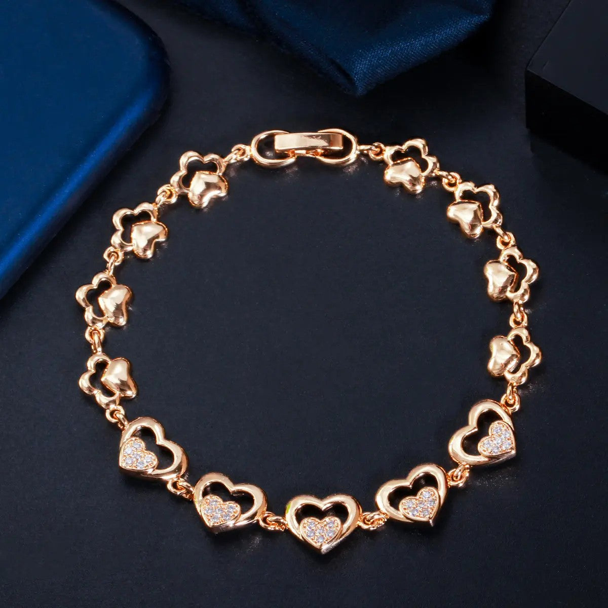 Heart Link Bracelet with lab-created Diamond Accent