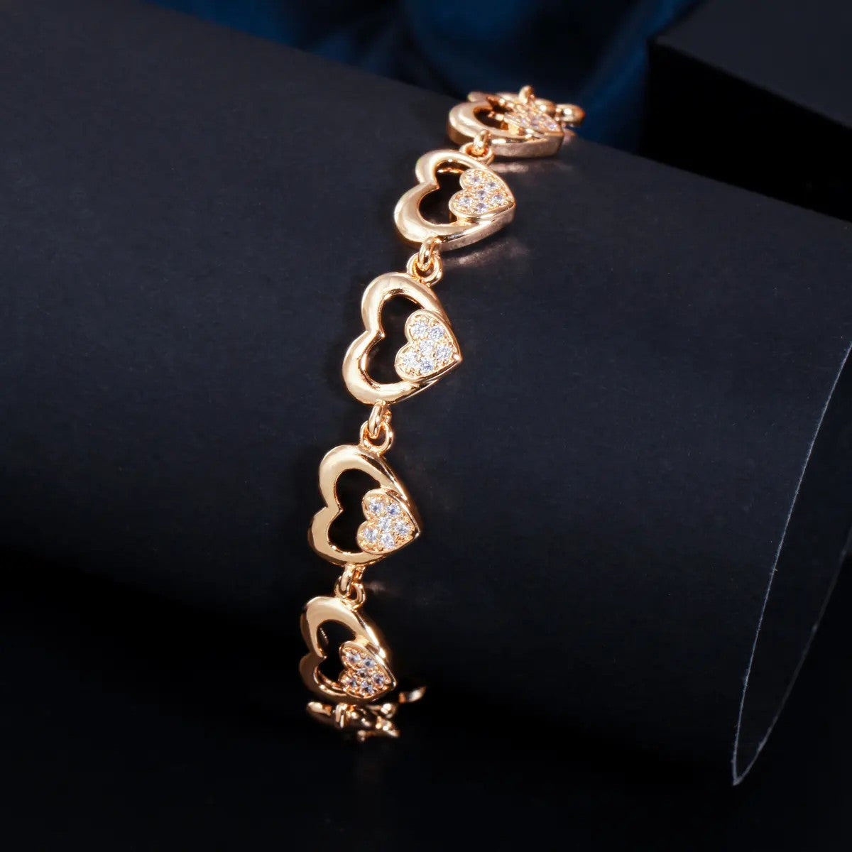 Heart Link Bracelet with lab-created Diamond Accent