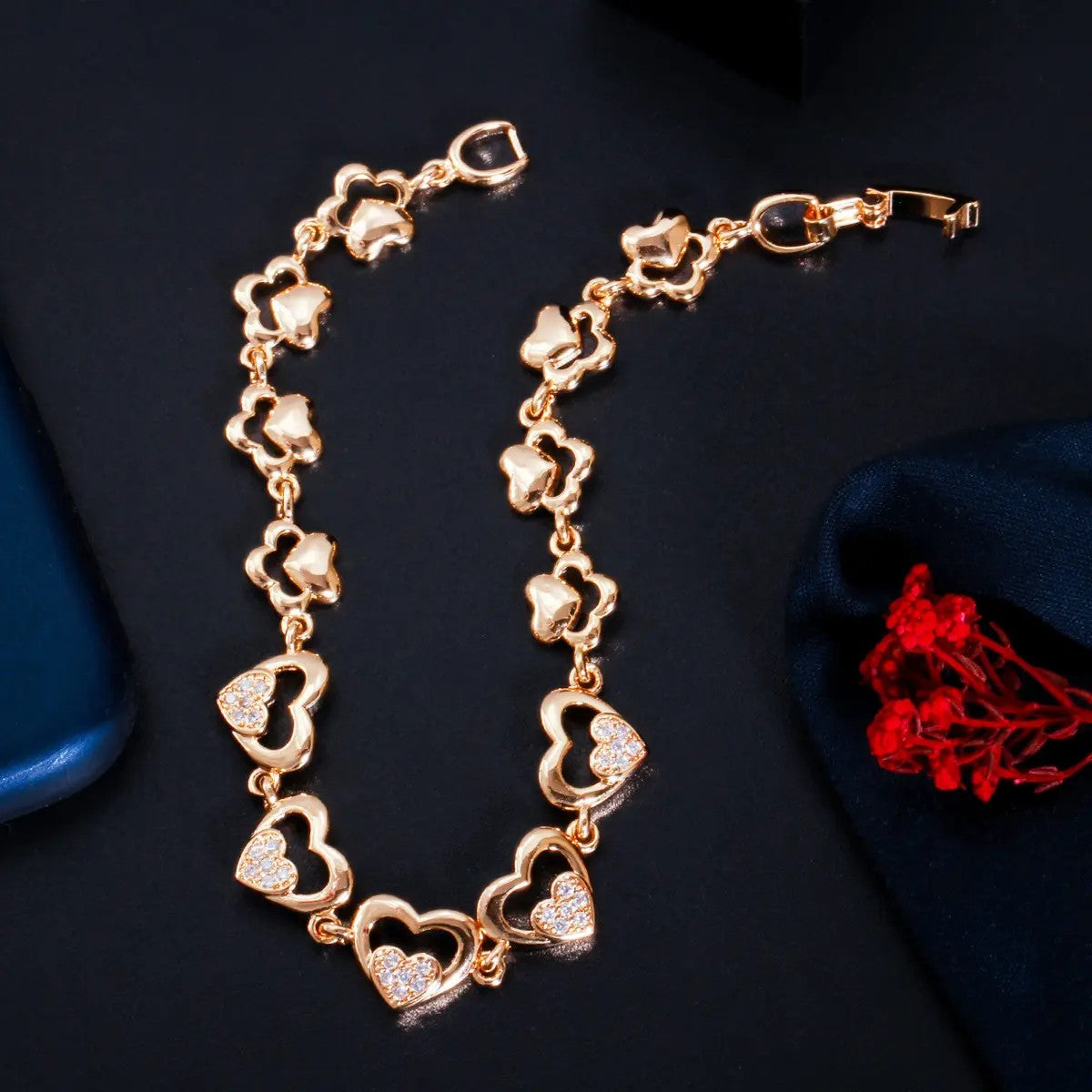 Heart Link Bracelet with lab-created Diamond Accent