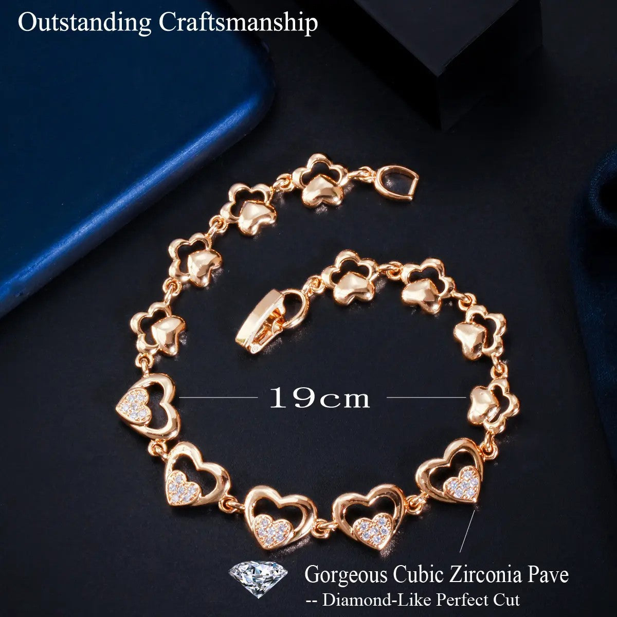 Heart Link Bracelet with lab-created Diamond Accent