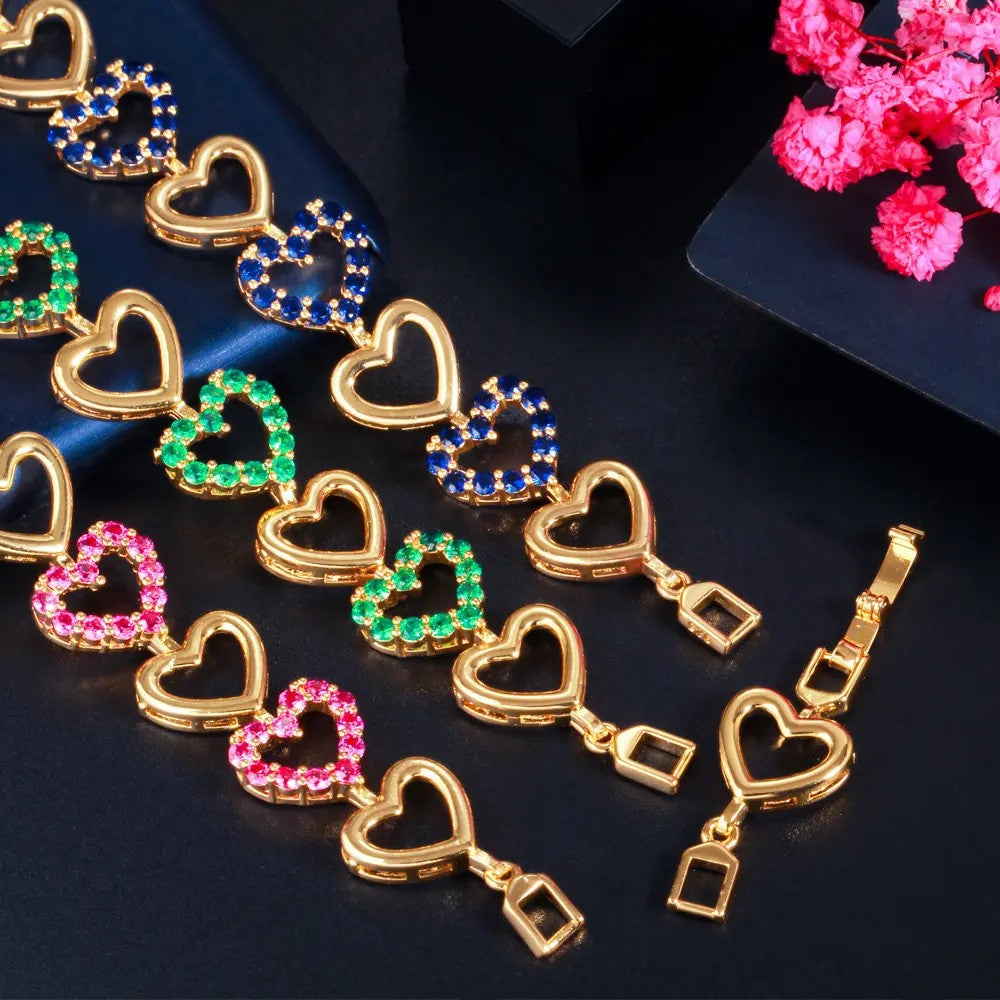 Heart Link lab-created Gemstone Bracelet in Gold Plating