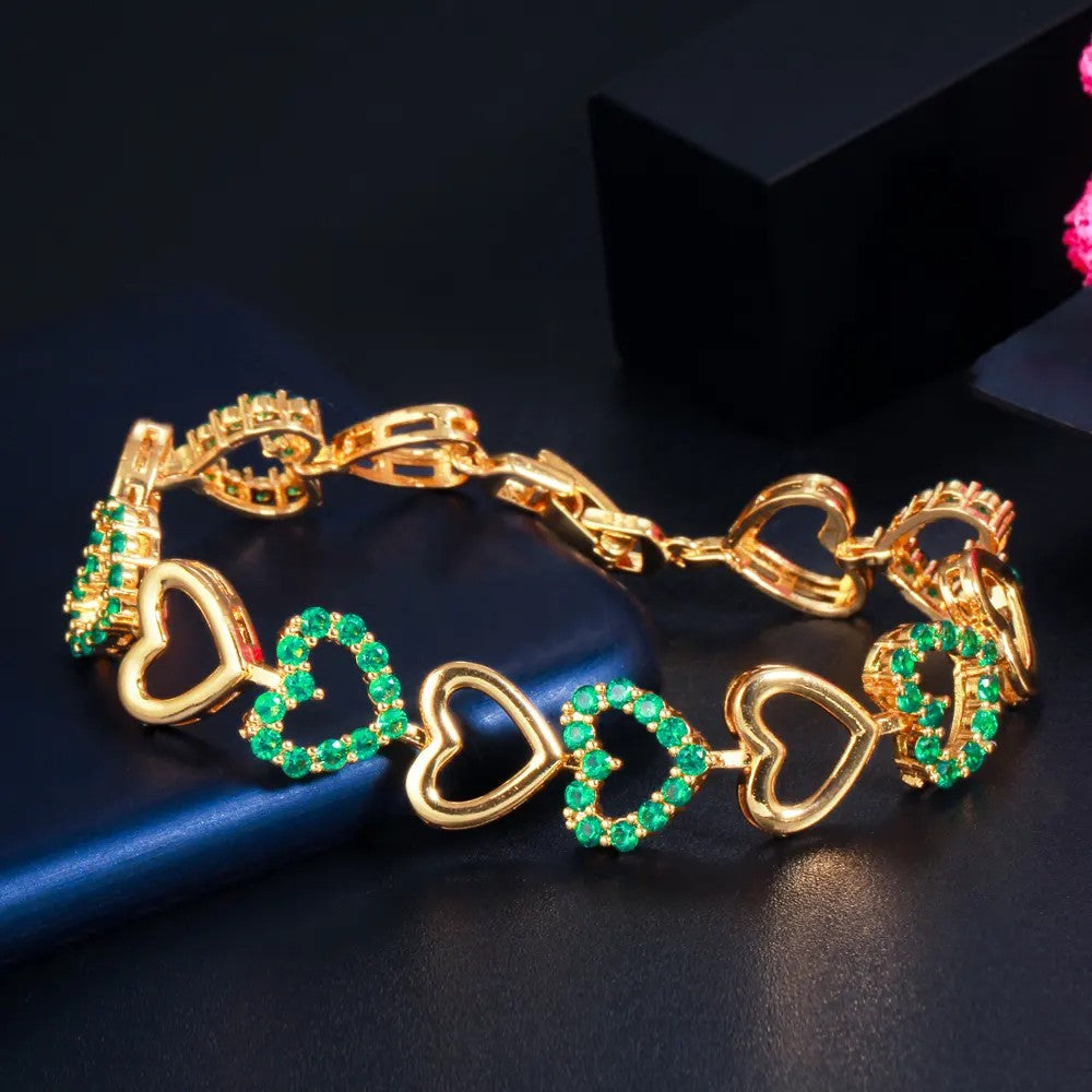 Heart Link lab-created Gemstone Bracelet in Gold Plating