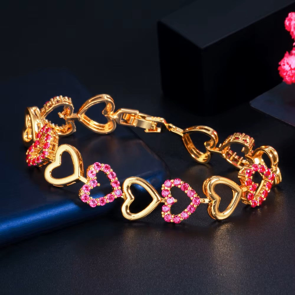 Heart Link lab-created Gemstone Bracelet in Gold Plating