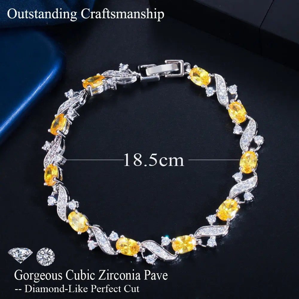 XOXO Gemstone Link Bracelet in White Gold Plating