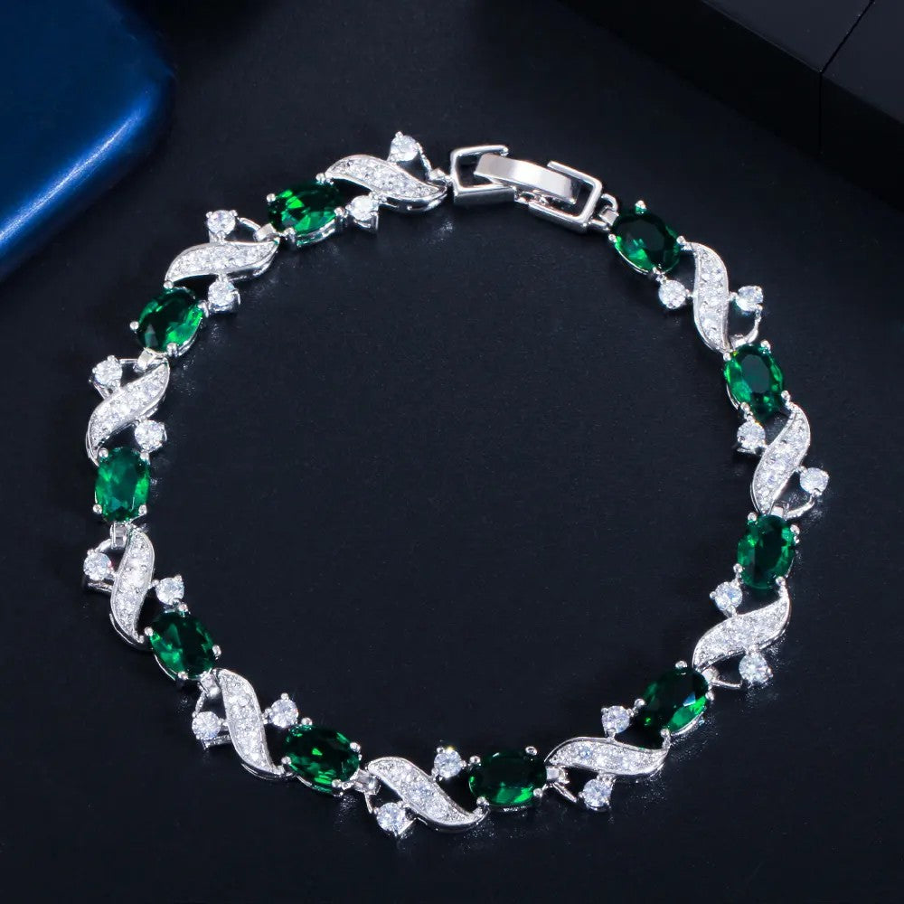 XOXO Gemstone Link Bracelet in White Gold Plating