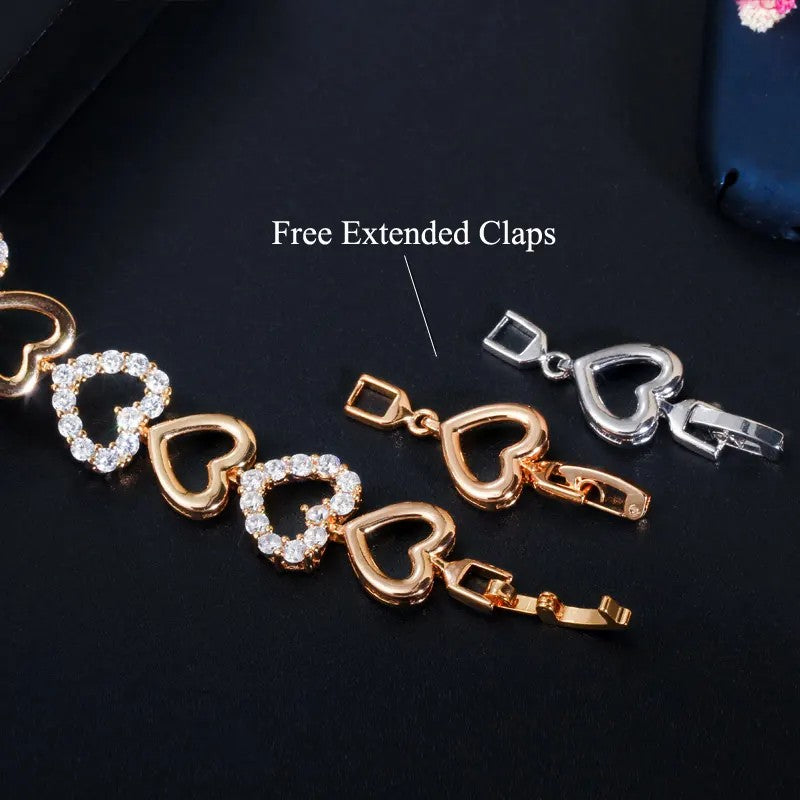 Heart Link Bracelet with lab-created Diamonds in White or Yellow Gold Plate