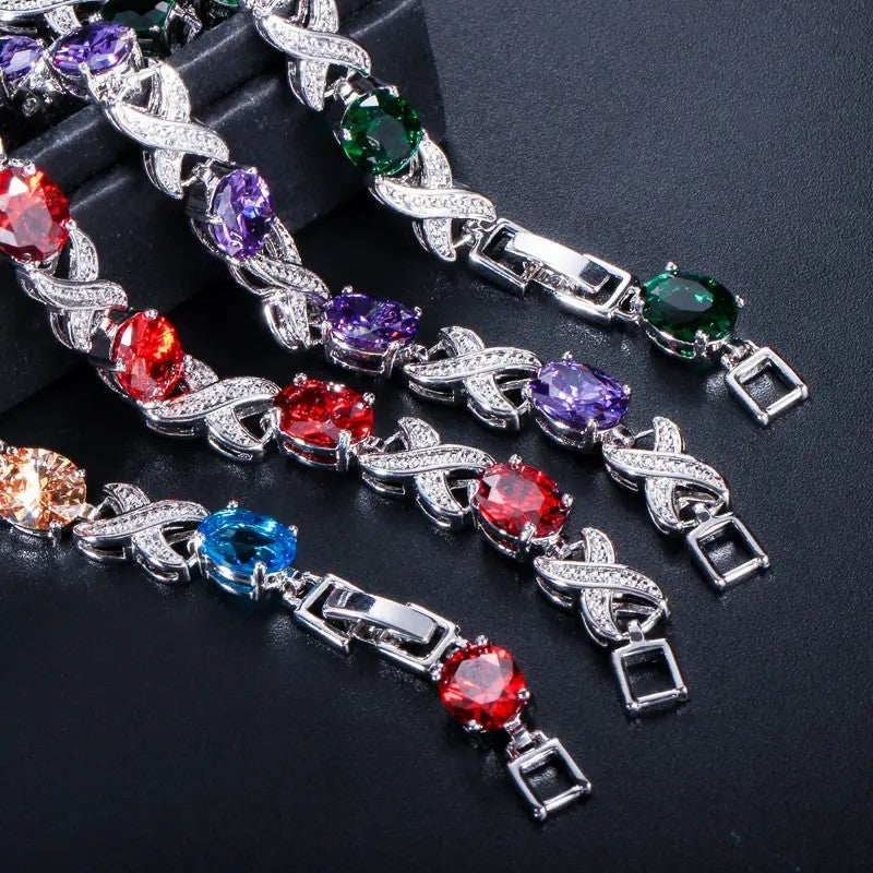 XOXO lab-created Gemstone Link Bracelet in White Gold Plating