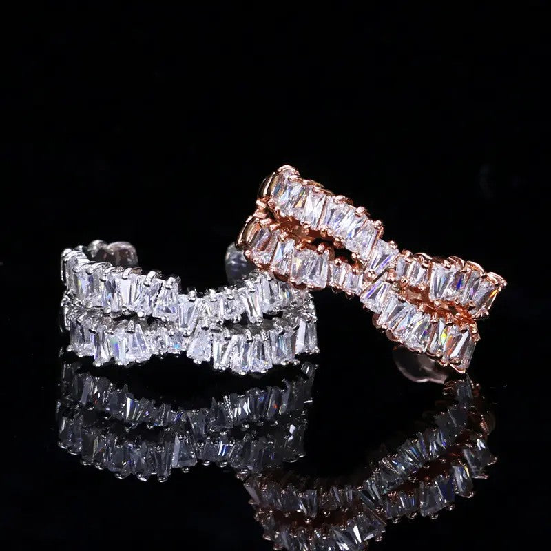 Trapezoid lab-created Baguette Diamond Band Ring in White or Rose Gold Plate